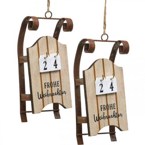 Floristik24 Deko Schlitten Holz Kalender Advent Rost L14,5cm 2St