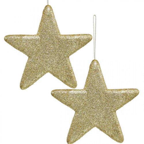 Floristik24 Weihnachtsdeko Stern Anhänger Golden Glitter 18,5cm 4St