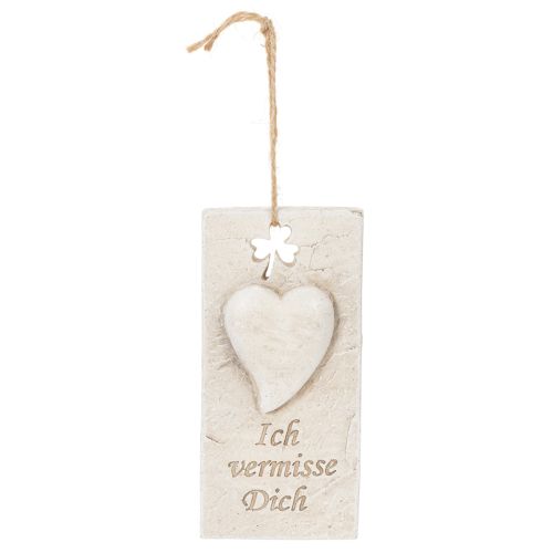 Anhänger mit Schriftzug „Ich vermisse Dich“, Herzmotiv, 12 cm, cremefarben | Floristik24.at