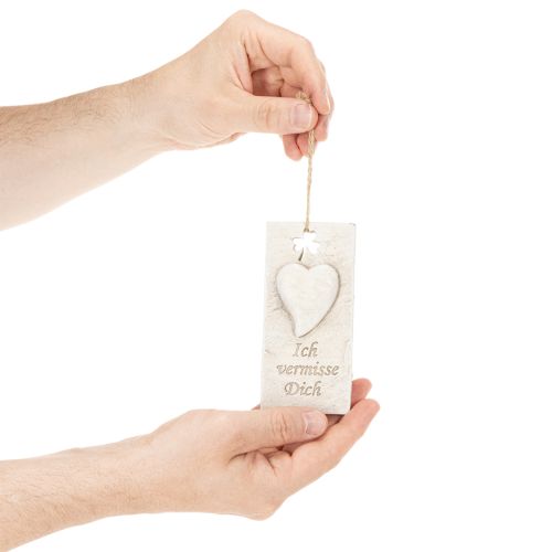 Anhänger mit Schriftzug „Ich vermisse Dich“, Herzmotiv, 12 cm, cremefarben | Floristik24.at