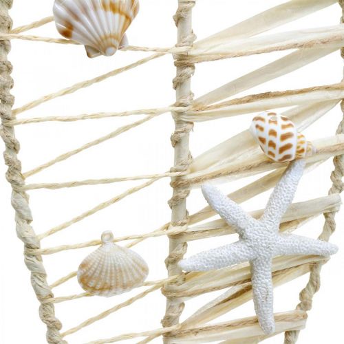Floristik24 Maritime Fischdeko mit Flechtwerk und Muscheln, Dekohänger Fischform Natur 38cm