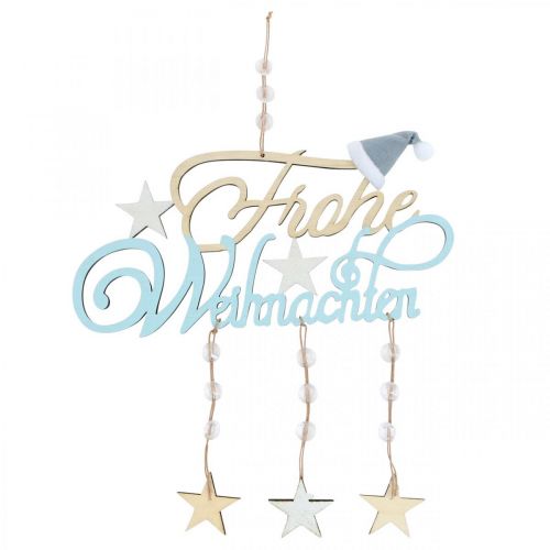 Dekohänger Frohe Weihnachten, Holzdeko zum Hängen, Advent Natur, Blau H12,5cm B27cm 3St