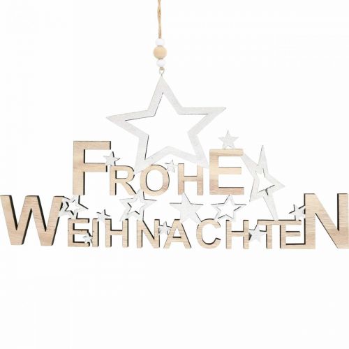 Holzdeko Frohe Weihnachten, Sterndeko, Dekohänger Advent Natur, Weiß H15cm B30cm 2 St