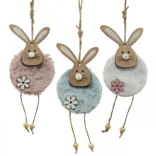 Floristik24 Hänger Hasen Dekohänger Ostern Holz Plüsch 26×7×2cm 6 St
