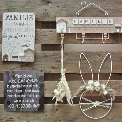 Artikel Garderobe Familie, Wandhaken mit Haus, Holzdeko mit Metallhaken Natur, Weiß L45cm