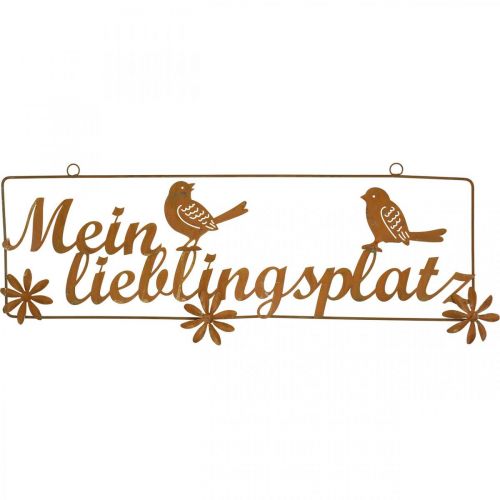 Dekohänger mit Vögeln, “Mein Lieblingsplatz”, Gartendeko Edelrost L55cm H20cm