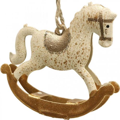 Floristik24 Deko Schaukelpferd Weihnachten Metall Creme Braun 6St