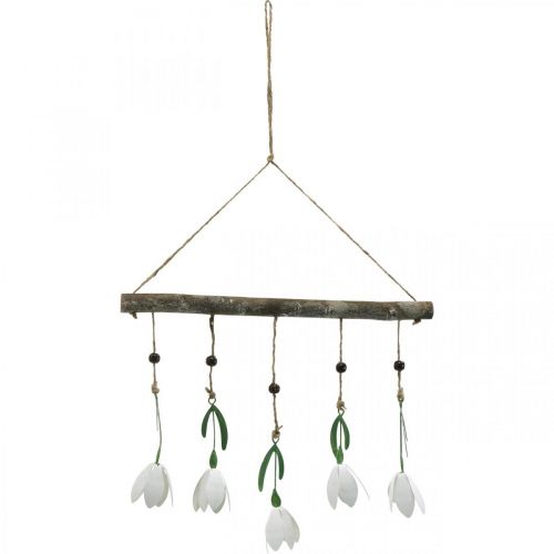 Floristik24 Deko-Ast mit Blüten, Frühling, Schneeglöckchen zum Hängen, Metallblüten L48cm B90cm