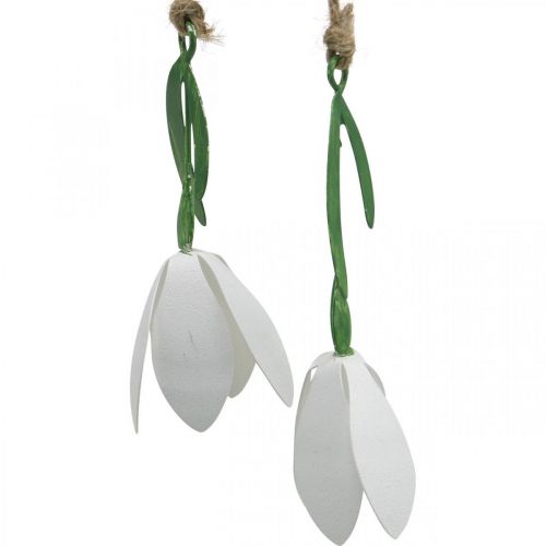 Floristik24 Deko-Ast mit Blüten, Frühling, Schneeglöckchen zum Hängen, Metallblüten L48cm B90cm