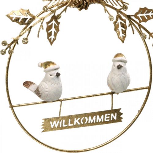 Artikel Türkranz “Willkommen”, Weihnachtsdeko, Vögel Golden Ø15cm B17cm