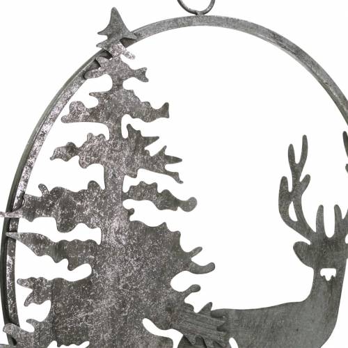 Floristik24 Deko-Ring Rentier und Tanne Antik-Look Silber Ø30cm Zum Aufhängen