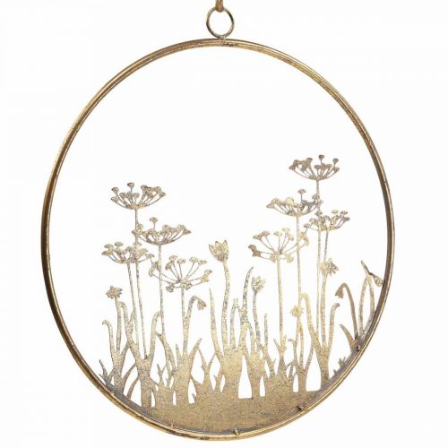 Floristik24 Wanddeko Blumen Metall Deko zum Hängen Gold Antik Ø38cm