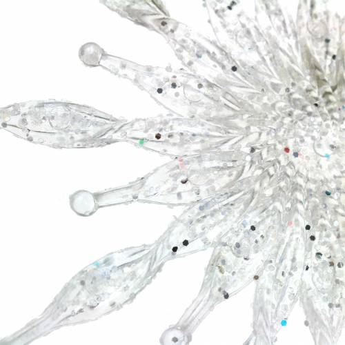 Floristik24 Schneeflocke zum Hängen 11cm Transparent, Glitzer 12St