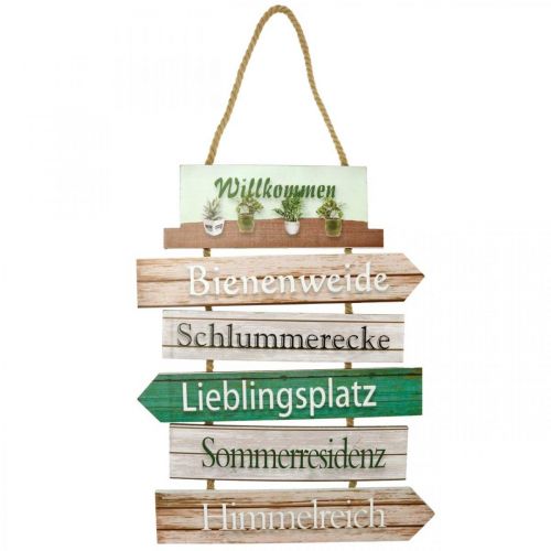 Floristik24 Gartendeko Schild zum Hängen Holz Willkommen Wegweiser 38×54cm