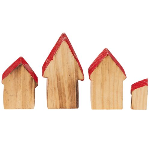 Holz-Dekohaus-Set mit roten Dächern und Tannenbäumen, 12 cm, 6-teilig | Floristik24.at