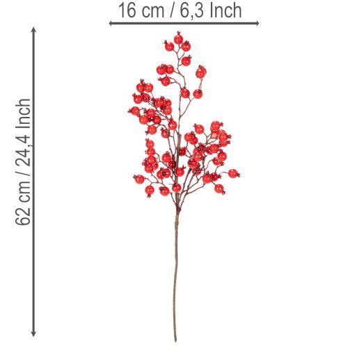 Künstlicher Hagebuttenzweig mit glänzenden roten Beeren 62 cm für den Innenbereich | Floristik24.at