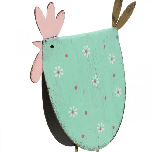 Dekofigur Hahn Metall Deko Ostern Türkis, Golden H18,5cm