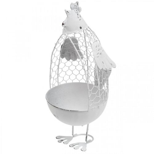 Floristik24 Huhn zum Bepflanzen, Gitterkorb, Osterdeko, Landhausstil Weiß, Silbern H26,5cm Ø11,5cm