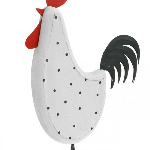 Floristik24 Deko Hahn Holz gepunktet Weiß Dekofigur Ostern H21cm 2St