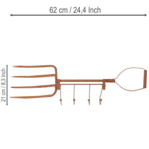 Hakenleiste Metall Edelrost Heugabel 62x19x5cm mit 4 Haken für Außenbereich | Floristik24.at