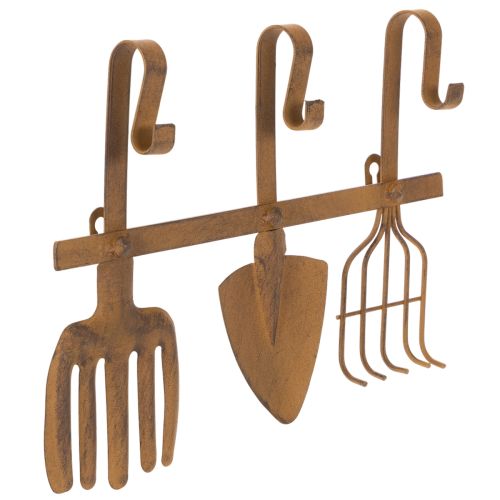 Hakenleiste aus Metall mit Gartenwerkzeug-Motiven, Edelrost, 33,5 x 23 cm, für Innen- und Außenbereich bestellen | Floristik24.at