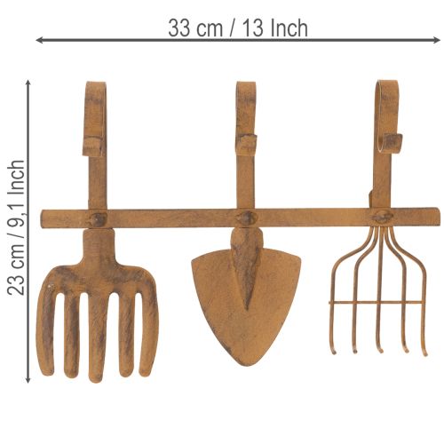 Hakenleiste aus Metall mit Gartenwerkzeug-Motiven, Edelrost, 33,5 x 23 cm, für Innen- und Außenbereich | Floristik24.at
