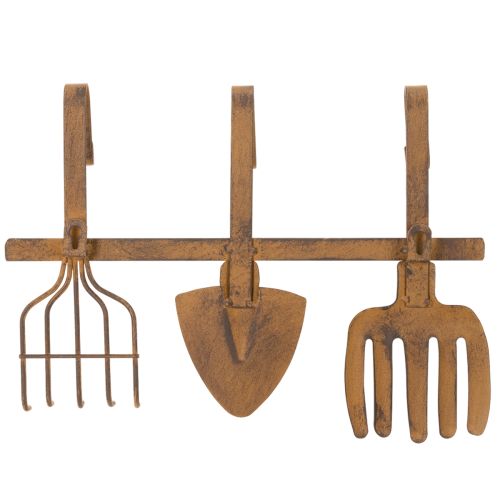 Hakenleiste aus Metall mit Gartenwerkzeug-Motiven, Edelrost, 33,5 x 23 cm, für Innen- und Außenbereich | Floristik24.at