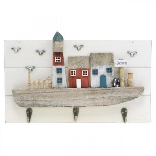 Floristik24 Garderobe Beach, maritime Holzdeko, Hakenleiste Boot Shabby Chic L33cm