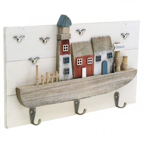 Floristik24 Garderobe Beach, maritime Holzdeko, Hakenleiste Boot Shabby Chic L33cm