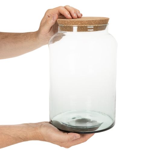 Halboffene Terrariumflasche aus recyceltem Glas 29 cm mit Korkdeckel | Floristik24.at
