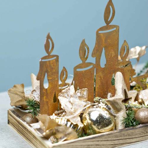 Floristik24 Holz-Tablett Kerzensilhouette Edelrost 35cm × 14cm
