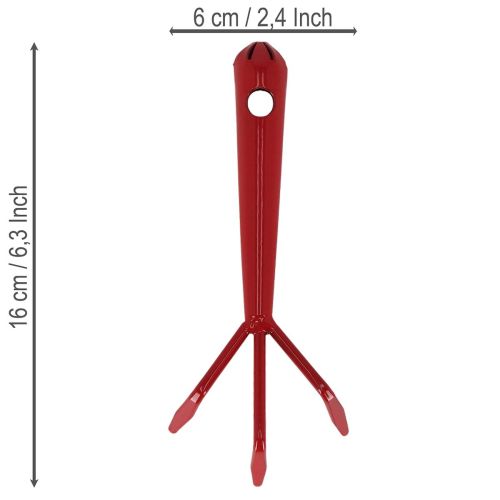 Stahl-Handharke 16 × 6 × 3 cm, rot, mit 3 Zinken | Floristik24.at