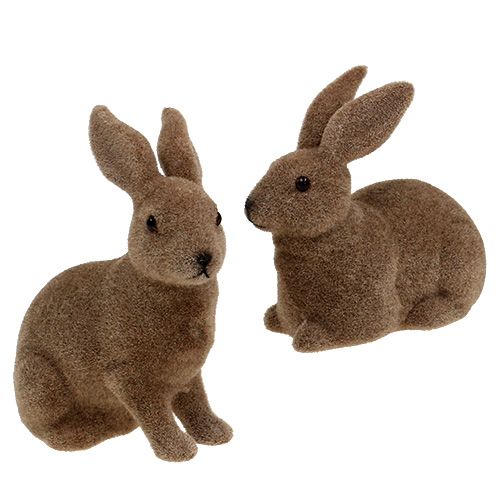 Floristik24 Hase beflockt Braun 11cm, 13,5cm 6St