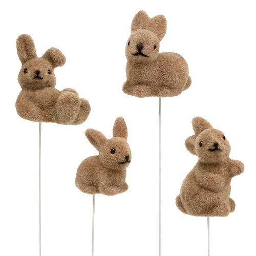 Floristik24 Hase beflockt am Draht Braun 4cm - 6cm 12St