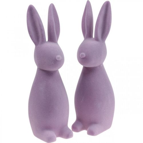 Floristik24 Deko Hase Deko-Osterhase – 2. Wahl – Beflockt Flieder Lila H29,5cm 2 St