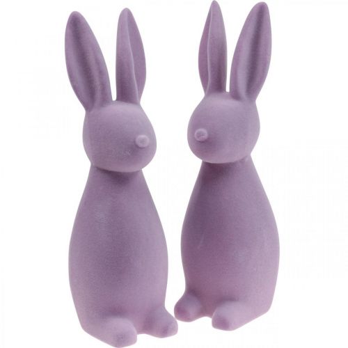 Floristik24 Deko Hase Deko-Osterhase Beflockt Flieder Lila H29,5cm 2St