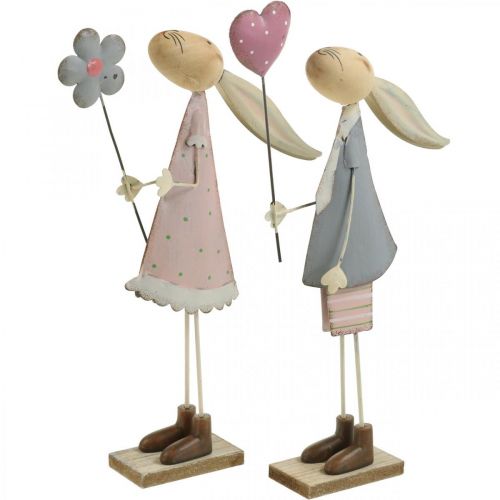 Floristik24 Frühlingsdeko, Hasen aus Metall, Ostern, Hasenpärchen, Valentinstag Rosa, Blau 29,5/31,5cm 2er-Set