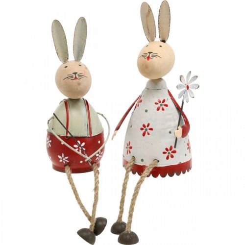 Artikel Hase mit Kind Kantensitzer Ostern Holz, Metall H21/23cm 2er-Set