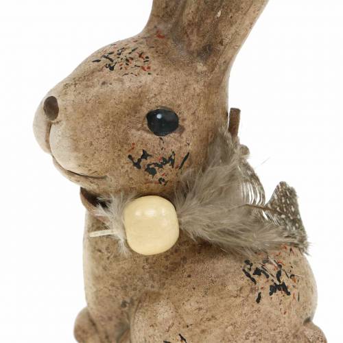 Dekofiguren Hasen mit Feder und Holzperle Braun sortiert 7cm x 4,9cm H 10cm 2St