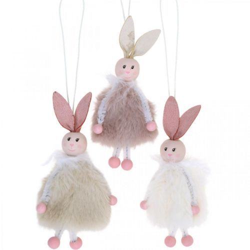 Floristik24 Hasen, Osterdeko, Frühlingsanhänger, Osterhasen zum Hängen Beige, Rosa, Weiß H12,5cm 3St