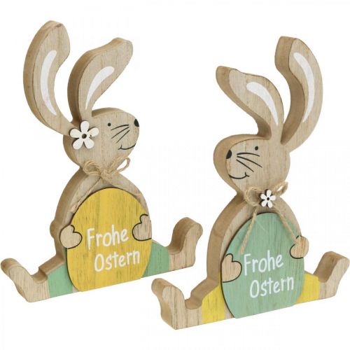 Floristik24 Sitzender Osterhase, Holzdeko, Frohe Ostern, Hase mit Ei H19,5cm 2er-Set