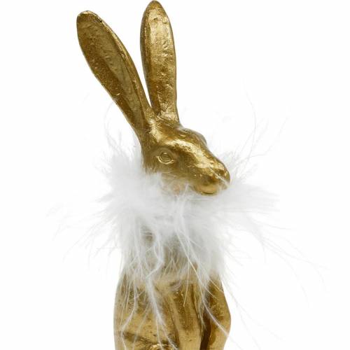 Floristik24 Aufrecht sitzende Hasen, Osterdeko Golden, Frühling, Osterhasen mit Federn 3St