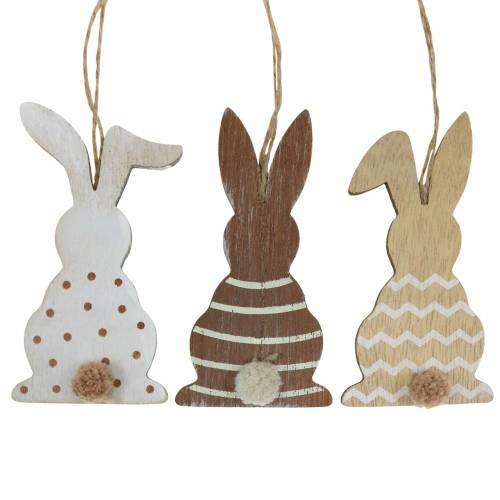 Floristik24 Osterhase zum Hängen Creme, Braun, Natur Holz Sortiert H11,5cm 6St