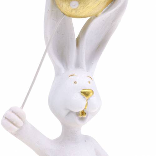 Floristik24 Osterhase mit Luftballon Stehend Weiß Gold H18cm 2St