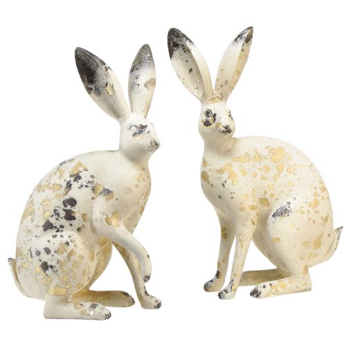 Hase Sitzend Vintage Gold Beige Tischdeko Ostern H35,5cm 2St