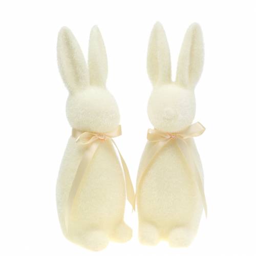 Floristik24 Hase beflockt Weiß Creme H30cm 2St
