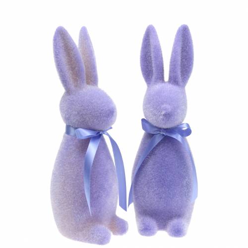 Floristik24 Hase beflockt Flieder Lila H30cm 2St