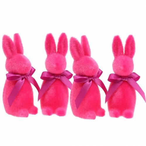Floristik24 Hase beflockt Pink 16cm 4St