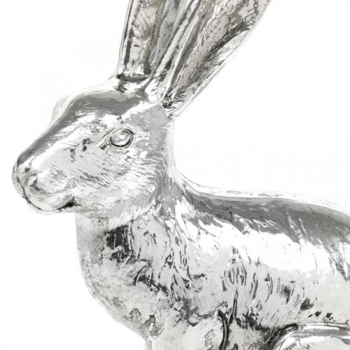 Floristik24 Osterhase sitzend Silbern Hase Figur Tischdeko Ostern 16,5cm