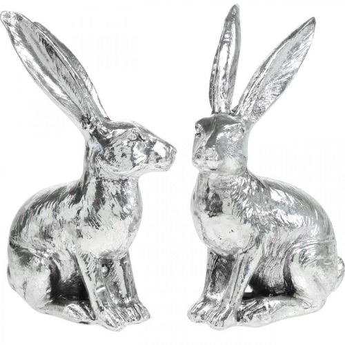 Osterhase sitzend Silbern Hase Dekofigur Ostern 13cm 2St
